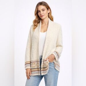 Sadie & Sage Cream Fuzzy Cardigan Boho Western Aztec Cozy Shacket Oversized S